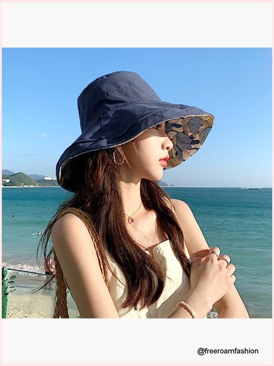 Women\'s Wide Brim Sun Hat with Wired Edge, Reversible Bucket Hat main image 6